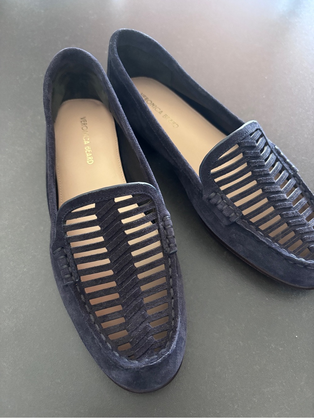 Veronica Beard Navy Suede Woven Driving Loafers